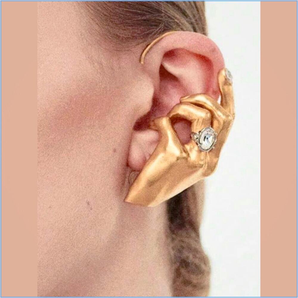 Gold Sculptural Hand Ear Cuff
